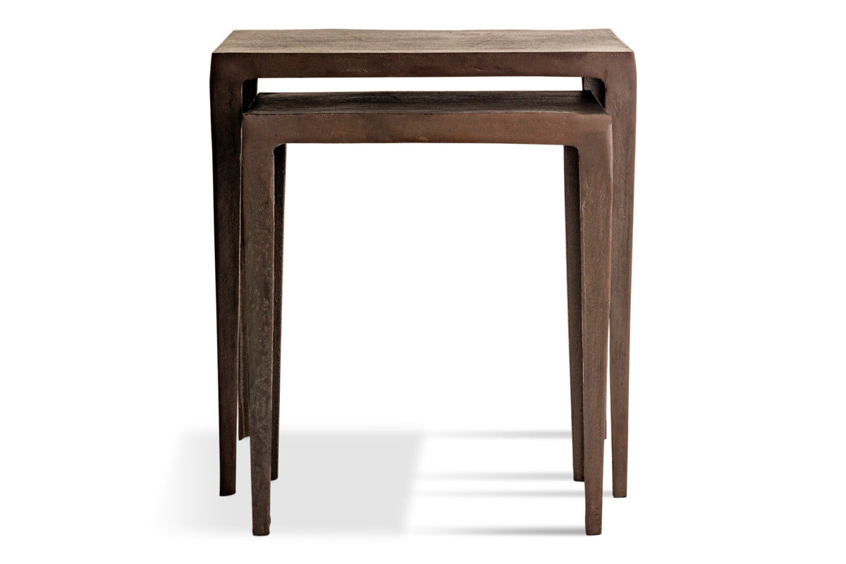Jagan Cast Metal Nesting Side Tables - Aged Black - (Set of 2)-TABLES-Nkuku