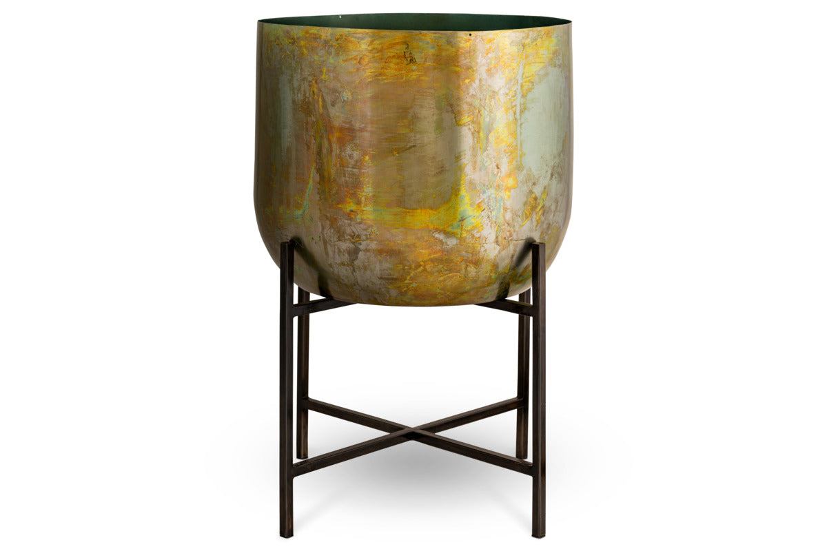 Jani Metal Planter - Oxidised Metal-VASES & PLANTERS-Nkuku