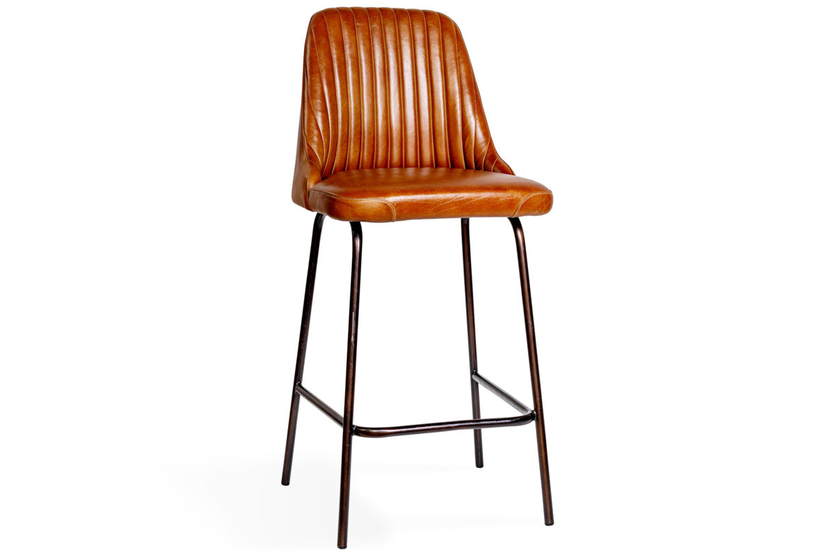 Harsha Leather Counter Chair - Aged Tan-SEATING-Nkuku