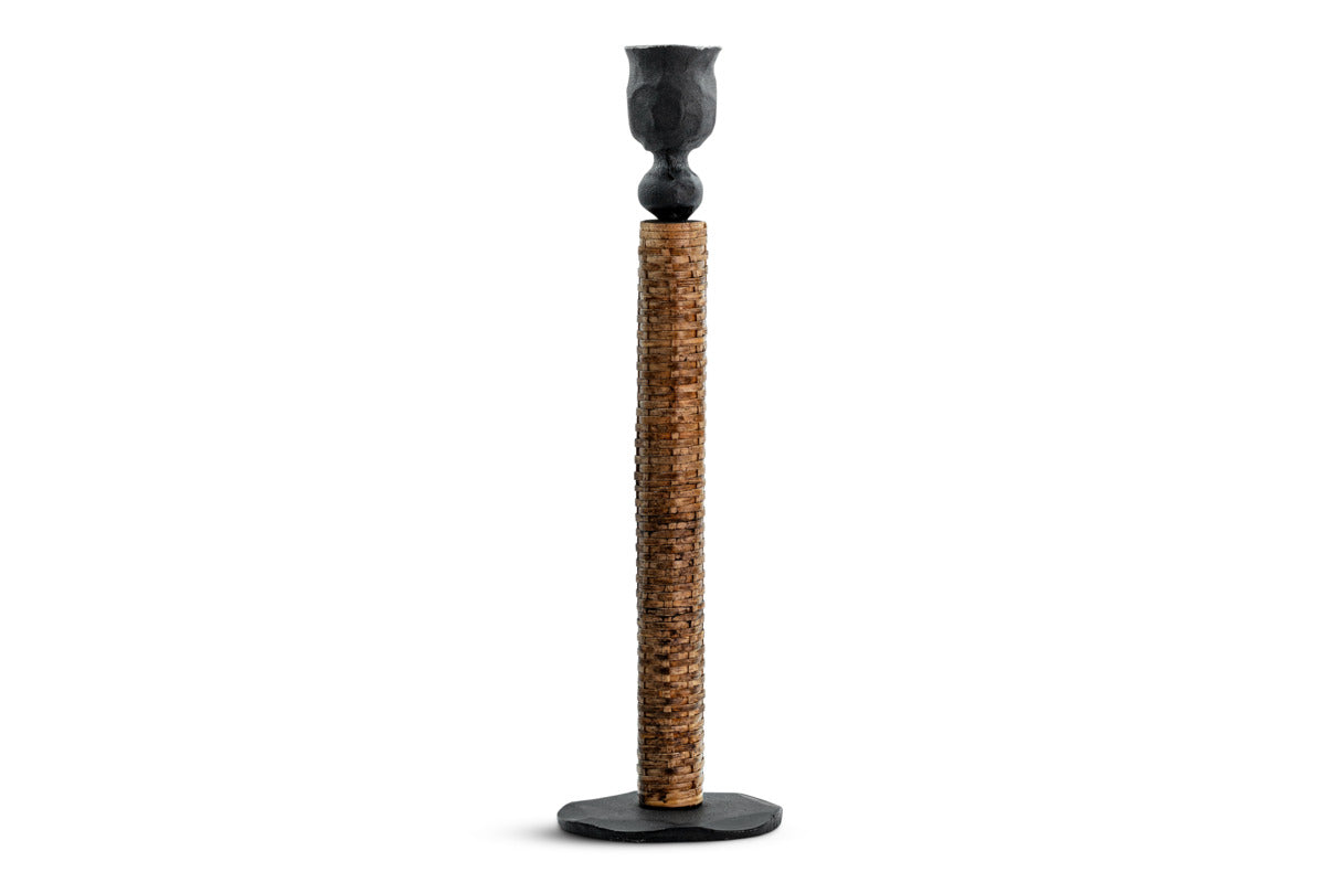 Musika Woven Candle Stick - Black & Natural-CANDLES HOLDERS & LANTERNS-Nkuku