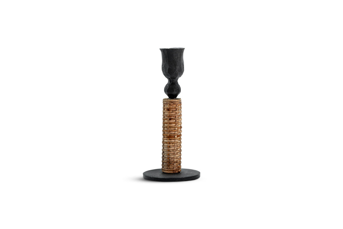 Musika Woven Candle Stick - Black & Natural-CANDLES HOLDERS & LANTERNS-Nkuku