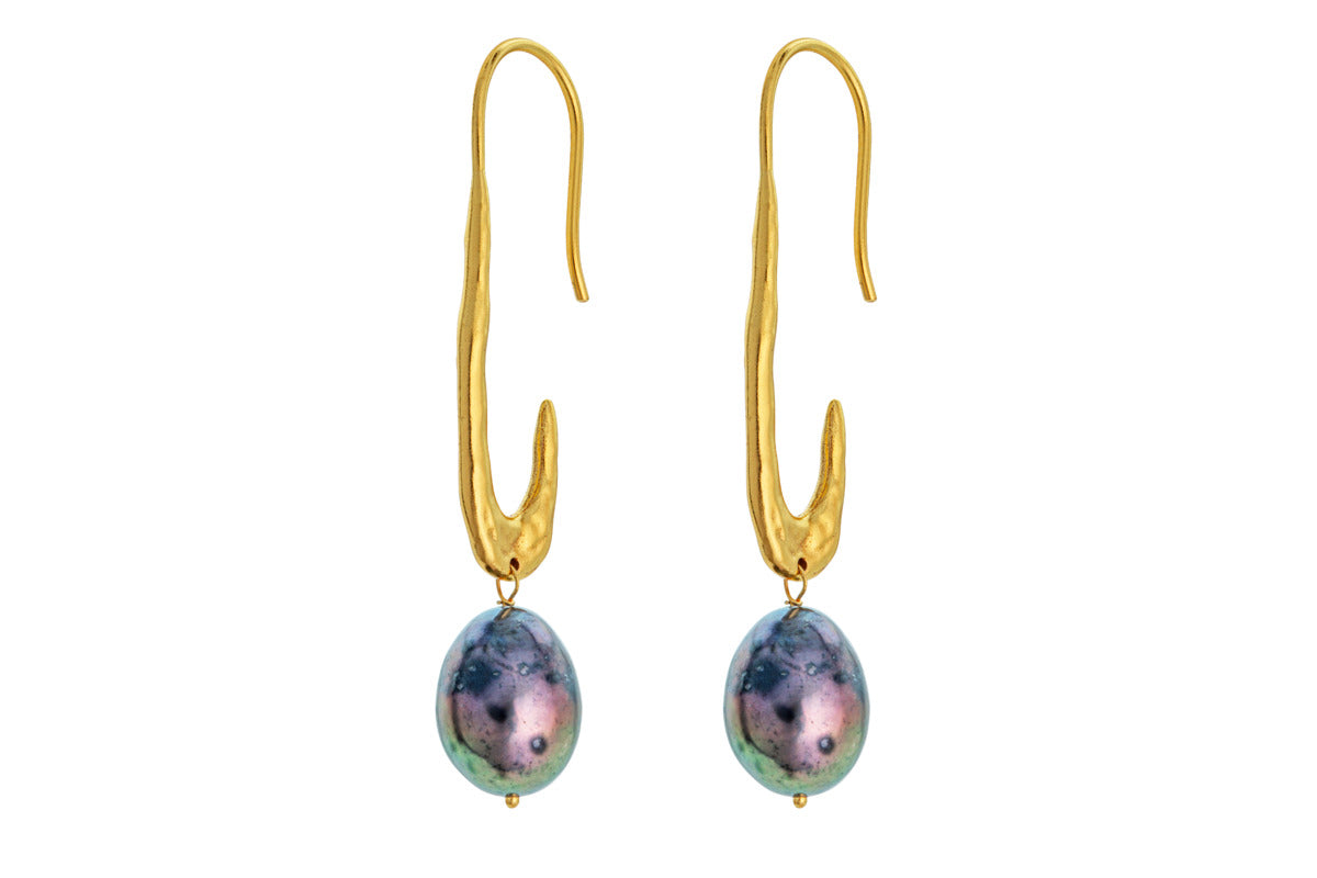 Omi Grey Pearl Earrings - Gold
