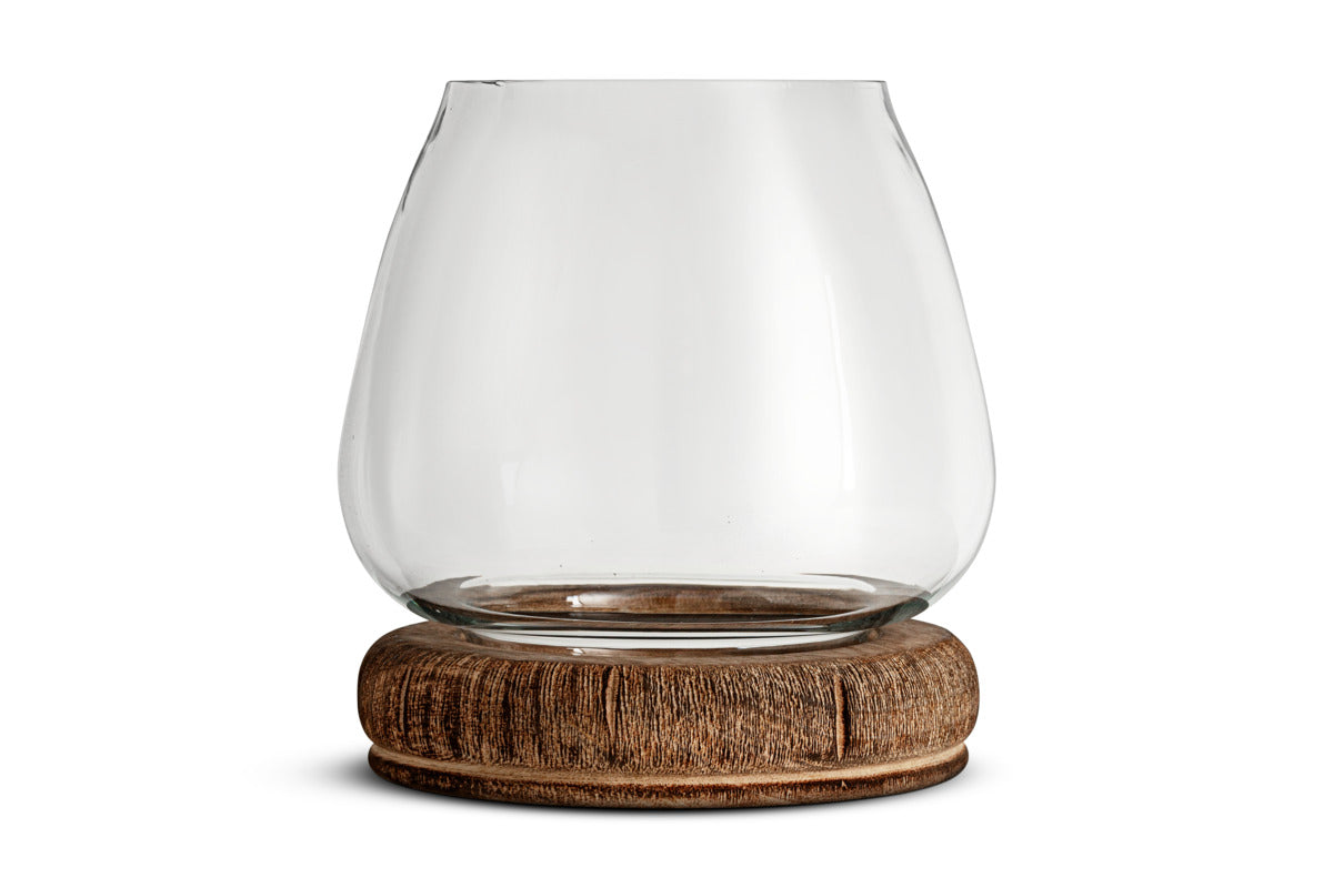 Ika Mango Wood & Recycled Glass Lantern - Natural & Clear-CANDLES HOLDERS & LANTERNS-Nkuku