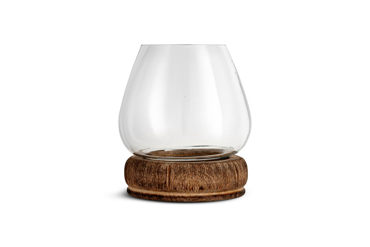 Ika Mango Wood & Recycled Glass Lantern - Natural & Clear-CANDLES HOLDERS & LANTERNS-Nkuku