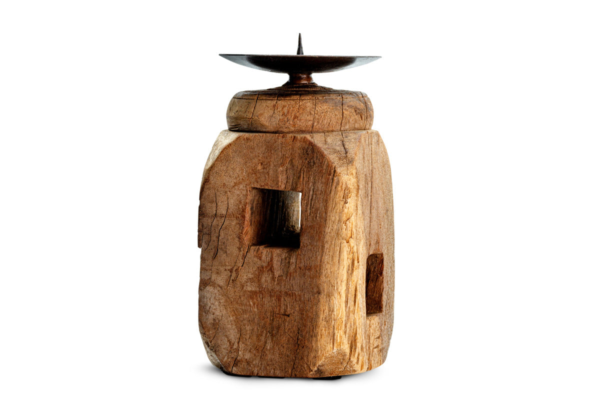 Rana Reclaimed Candle Holder - Reclaimed Wood & Iron-CANDLES HOLDERS & LANTERNS-Nkuku