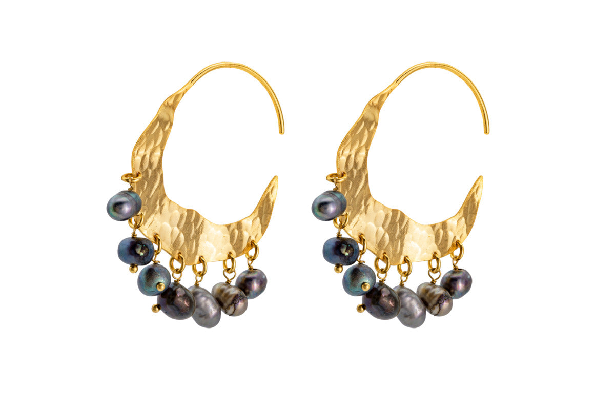 Parahu Grey Pearl Earrings - Gold-GIFTING-Nkuku