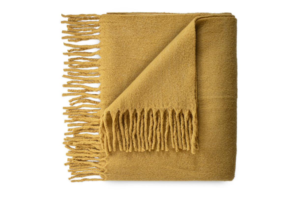 Velatu Fringed Merino Wool Throw - Ochre-TEXTILES-Nkuku