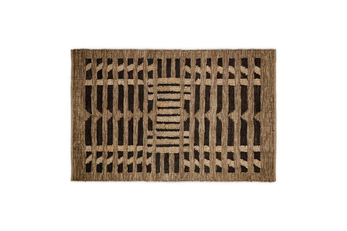 Nadiki Recycled Leather Rug - Black & Natural-RUGS-Nkuku
