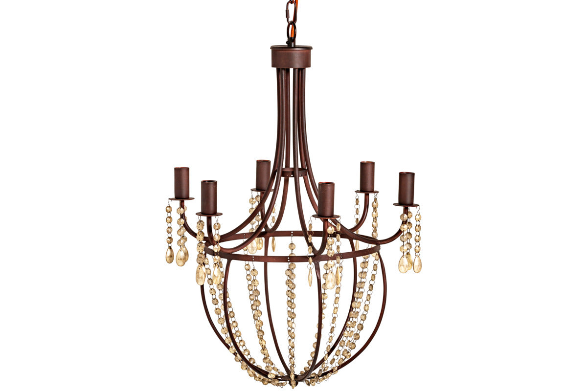 Naavia Rustic Iron & Crystal Chandelier - Rust-LIGHTS-Nkuku