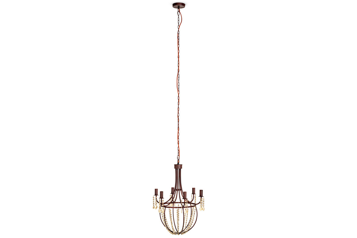 Naavia Rustic Iron & Crystal Chandelier - Rust-LIGHTS-Nkuku