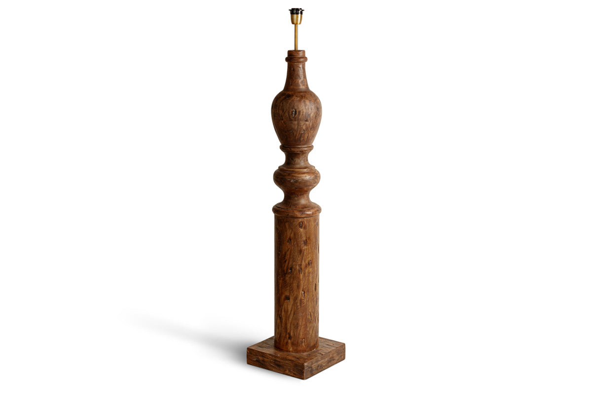 Naya Carved Wood Floor Lamp - Chocolate Brown-LAMPS-Nkuku