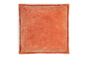 The nkuku Menmai Velvet Cushion Cover in cinnamon (50 x 50cm) is displayed against a white background. Featuring soft, slightly textured velvet fabric and a wide, stitched border, this square cushion cover offers a cozy and inviting look—making it an ideal luxury accent for any sofa or living space.