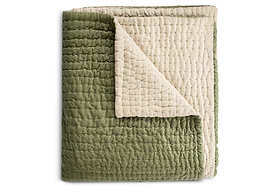 Nidra Velvet & Linen Bed Quilt - Sage Green - 220 x 240cm-TEXTILES-Nkuku