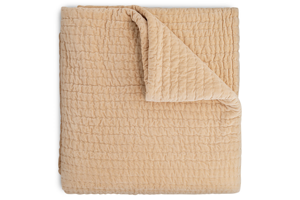 Nidra Velvet & Linen Bed Quilt - Natural - 220 x 240cm-TEXTILES-Nkuku