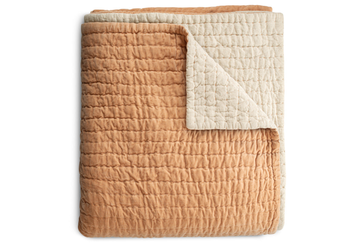 Nidra Velvet & Linen Bed Quilt - Dusty Pink - 220 x 240cm-TEXTILES-Nkuku
