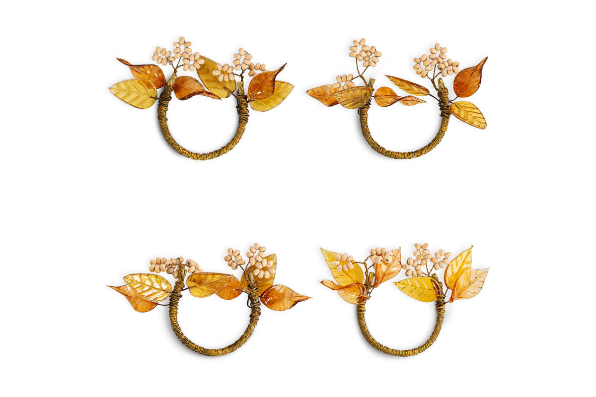 Parili Glass Leaf Napkin Rings - Natural & Rust - (Set of 4)-KITCHEN & DINING ACCESSORIES-Nkuku