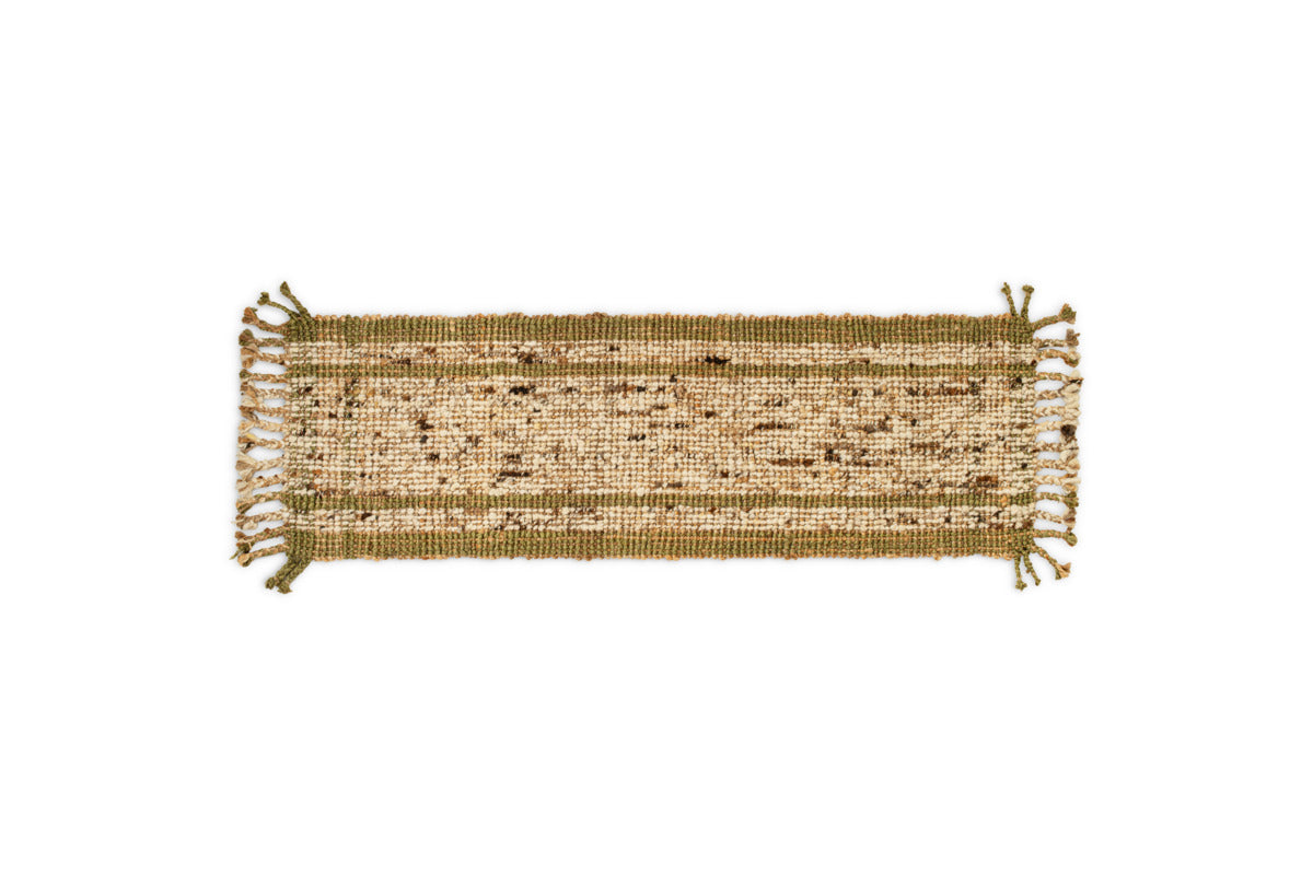 Kanta Jute & Textural Tweed Runner - Olive Green - 66 x 200cm-RUGS-Nkuku