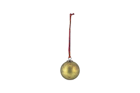 The Oko Giant Bauble - Matt Green by nkuku hangs from a red and white string against a plain white background, adding classic festive charm to your Christmas decor with its slightly worn, matt green finish.
