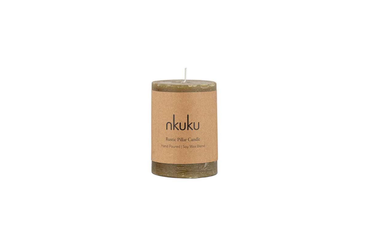 Rustic Soy Blend Mini Pillar Candle - Olive-CANDLES & HOME FRAGRANCE-Nkuku