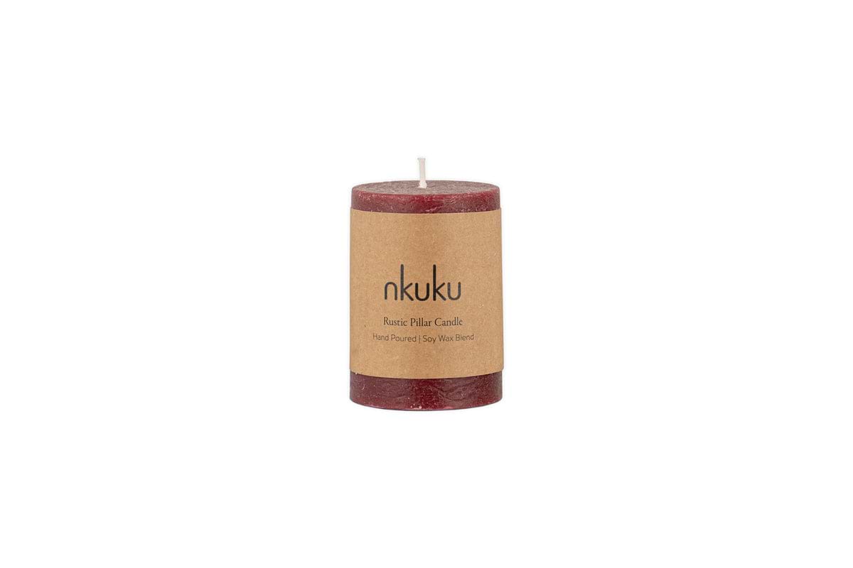 Rustic Soy Blend Mini Pillar Candle - Dark Cherry-CANDLES & HOME FRAGRANCE-Nkuku