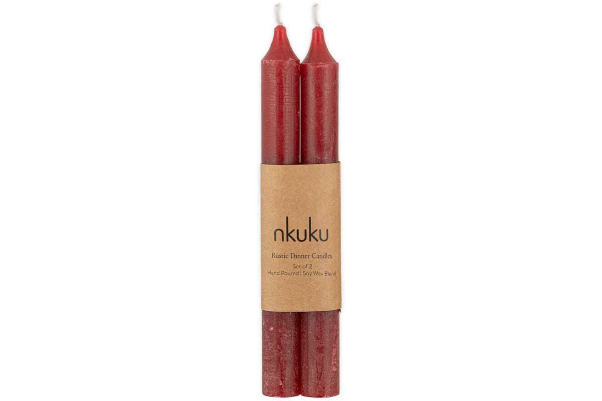 Rustic Soy Blend Dinner Candle - Dark Cherry (Set of 2)-CANDLES & HOME FRAGRANCE-Nkuku