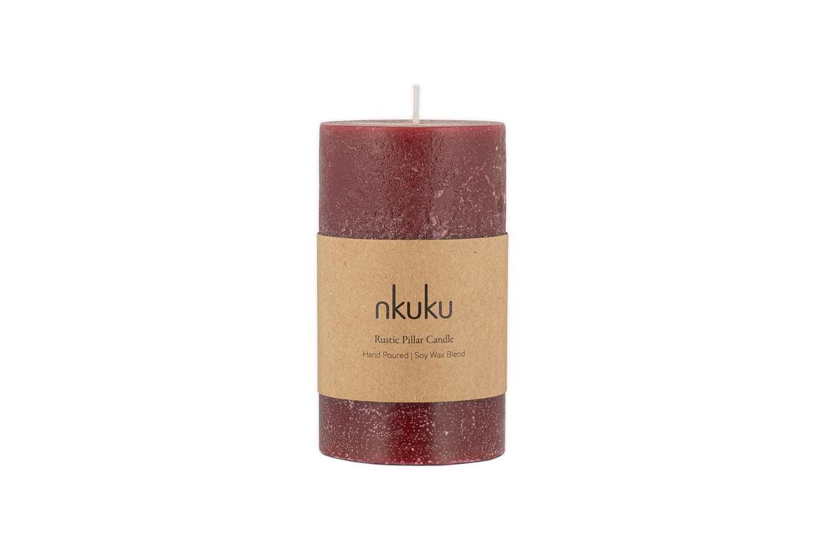 Rustic Soy Blend Pillar Candle - Dark Cherry - Small-CANDLES & HOME FRAGRANCE-Nkuku