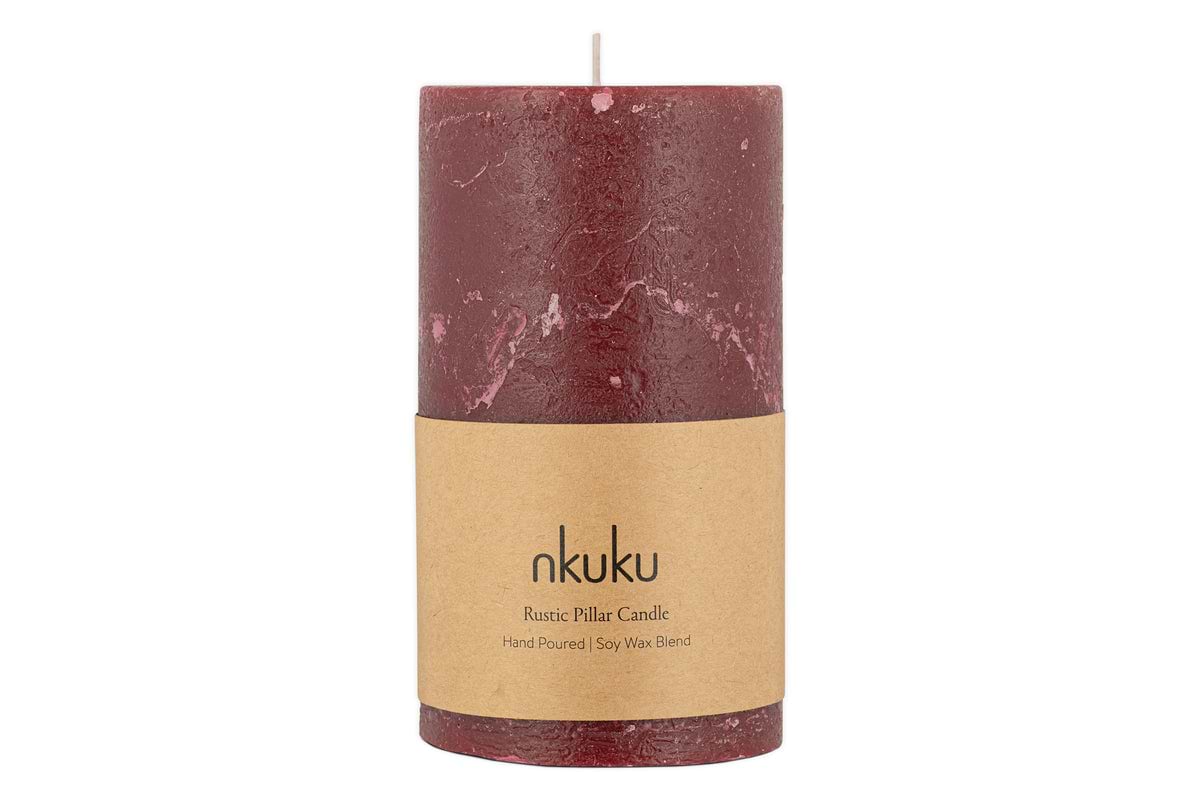 Rustic Soy Blend Pillar Candle - Dark Cherry - Large-CANDLES & HOME FRAGRANCE-Nkuku