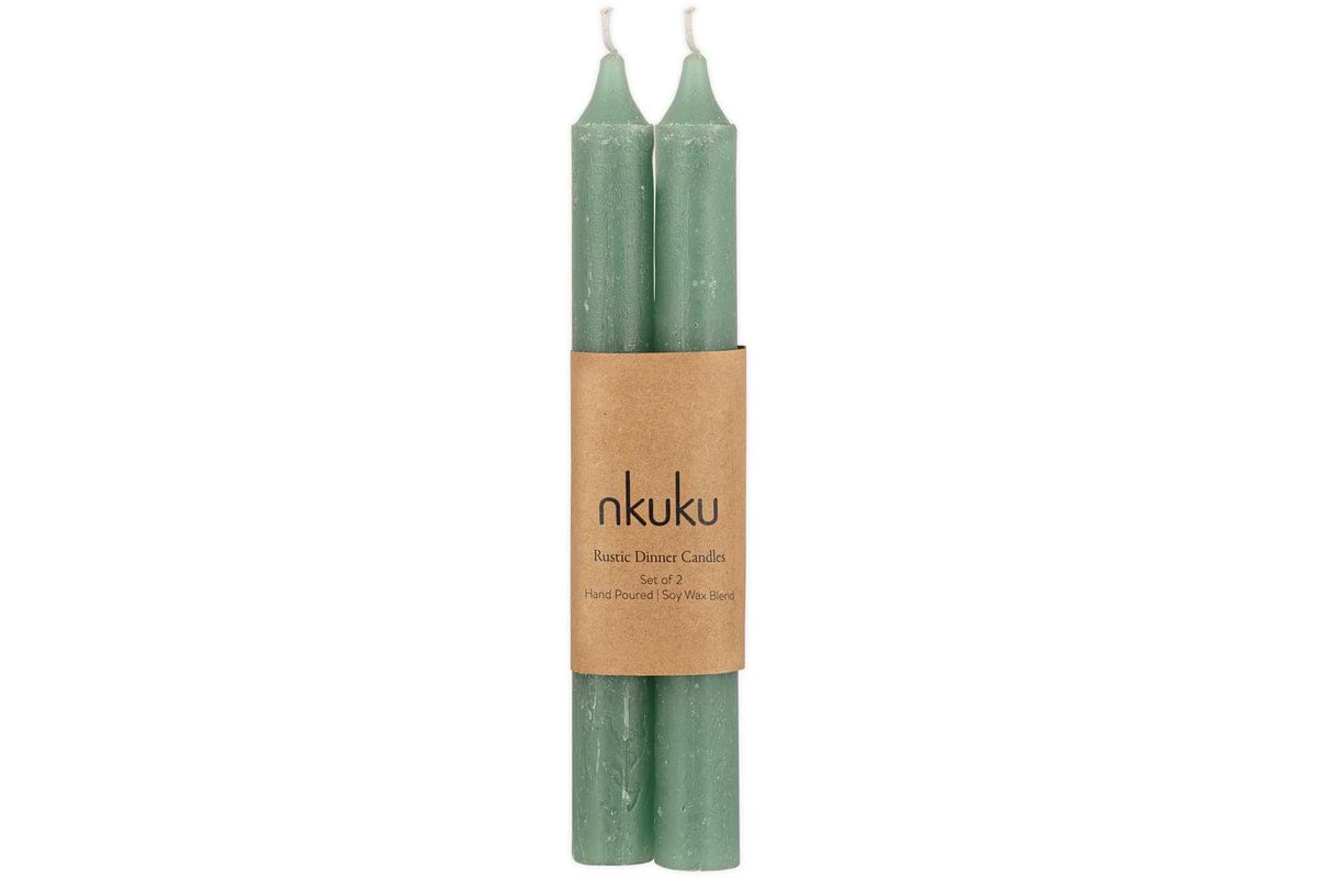 Rustic Soy Blend Dinner Candle - Sage Green (Set of 2)-CANDLES & HOME FRAGRANCE-Nkuku