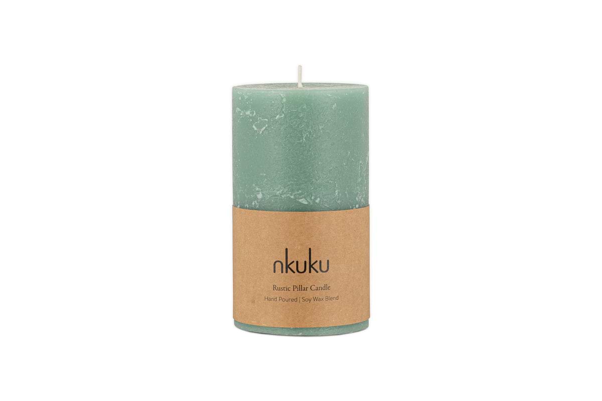 Rustic Soy Blend Pillar Candle - Sage Green - Small-CANDLES & HOME FRAGRANCE-Nkuku