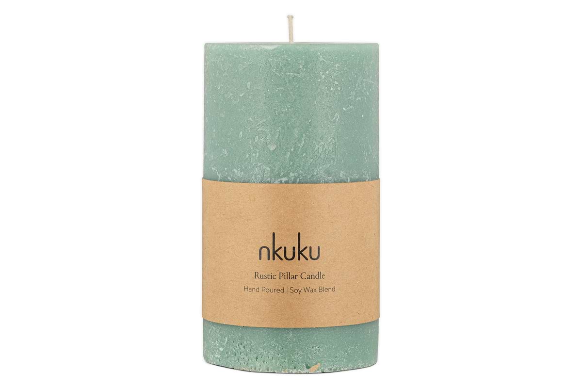Rustic Soy Blend Pillar Candle - Sage Green - Large-CANDLES & HOME FRAGRANCE-Nkuku