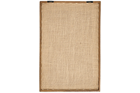 The Samaya Hand Stitched Wall Art - Natural by nkuku is shown from the back, tightly stretched in a simple, sustainable mango wood frame with two black metal brackets for hanging. The background is white.