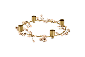 Tanu Mango Wood Beaded Candle Holder - Brass & Natural-CHRISTMAS DECORATIONS-Nkuku