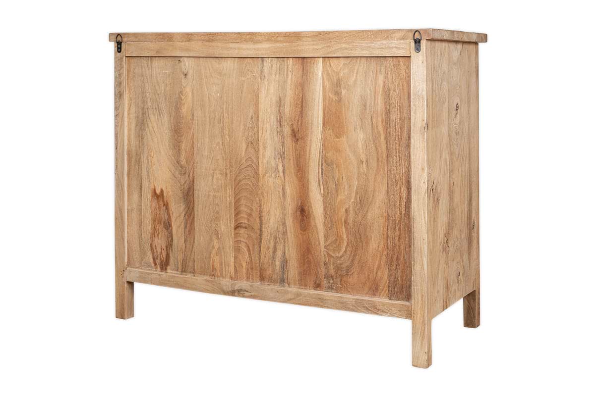 The nkuku Vivan Grooved Chest of Drawers in Natural features a light wood finish, clean lines, visible grain patterns, and four legs. This minimalistic bedroom piece offers stylish storage with a flat top.