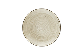 The Valinha Earthenware Side Plate by nkuku features a round, grey ceramic design with a textured spiral pattern and a slightly darker rim, viewed from above on a white background—a subtly elegant tableware piece.