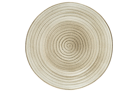 The nkuku Valinha Earthenware Round Platter in grey is an oversized ceramic platter featuring a textured concentric circle pattern and a reactive glaze.