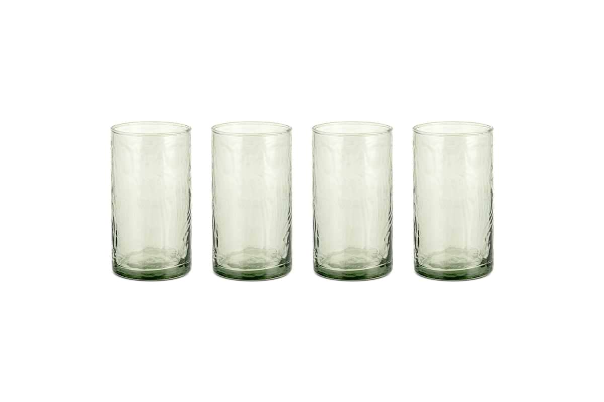 Yala Hammered Highball - Sage Green (Set of 4)-GLASSWARE-Nkuku