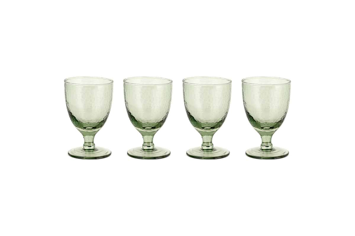 Yala Hammered Wine Glass - Sage Green (Set of 4)-GLASSWARE-Nkuku