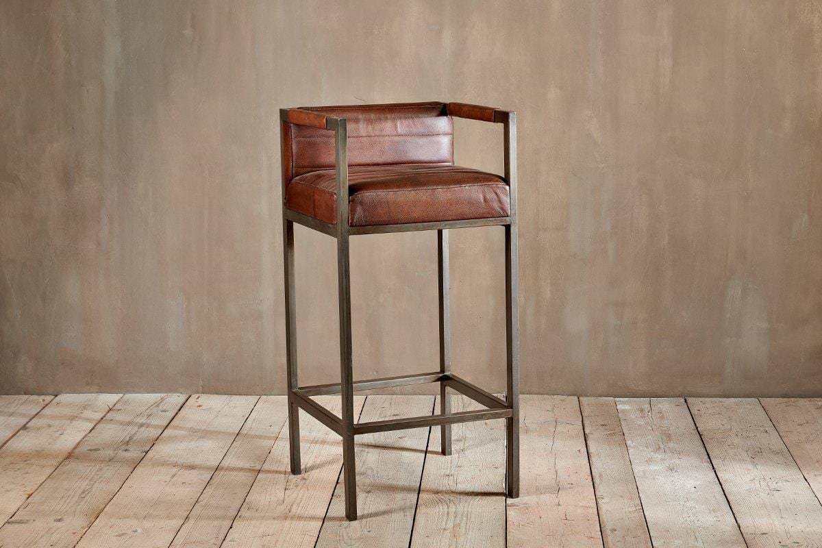 Wamma Leather Bar Chair-SEATING-Nkuku