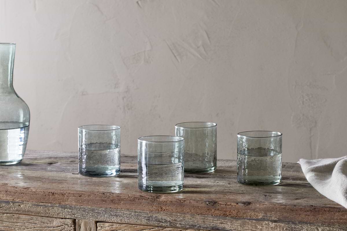 Yala Hammered Tumbler - Sage Green (Set of 4)-GLASSWARE-Nkuku