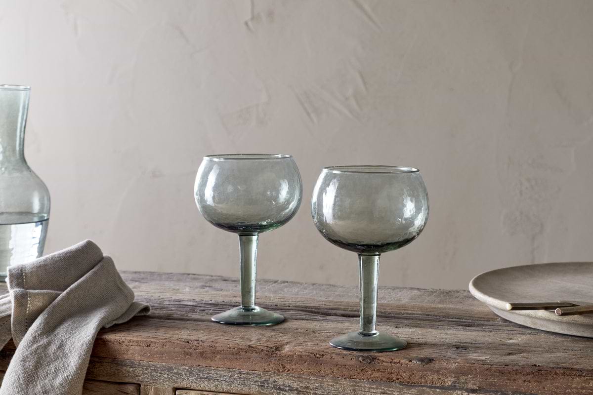 Yala Hammered Gin Glass - Sage Green (Set of 2)-GLASSWARE-Nkuku