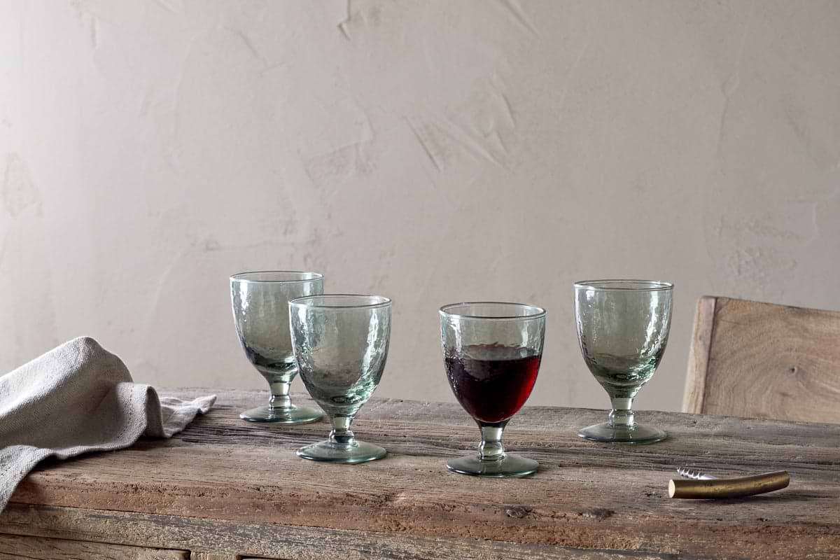 Yala Hammered Wine Glass - Sage Green (Set of 4)-GLASSWARE-Nkuku