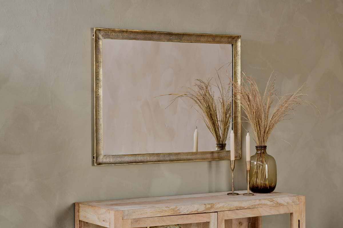 Yadur Rectangular Mirror - Antique Brass - Large-MIRRORS-Nkuku