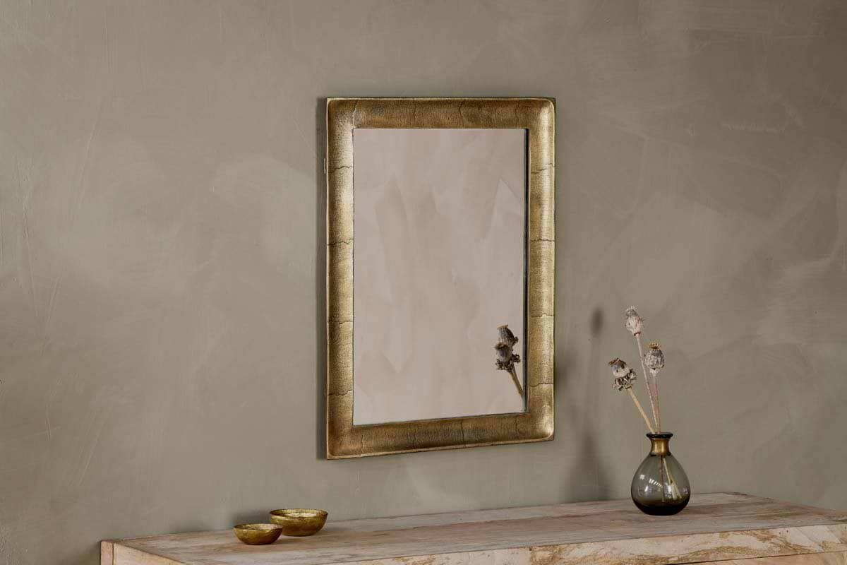 Yadur Rectangular Mirror - Antique Brass - Small-MIRRORS-Nkuku