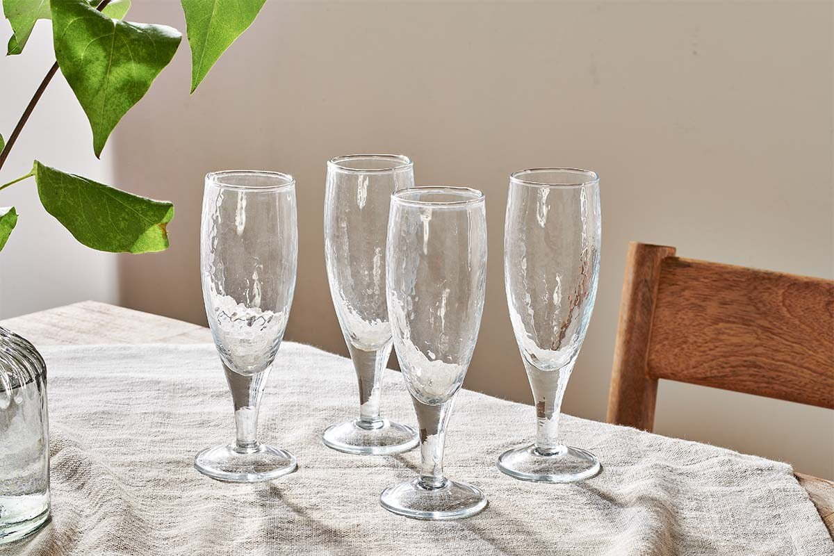 Yala Hammered Champagne Glass - Clear Glass (Set of 4)-GLASSWARE-Nkuku