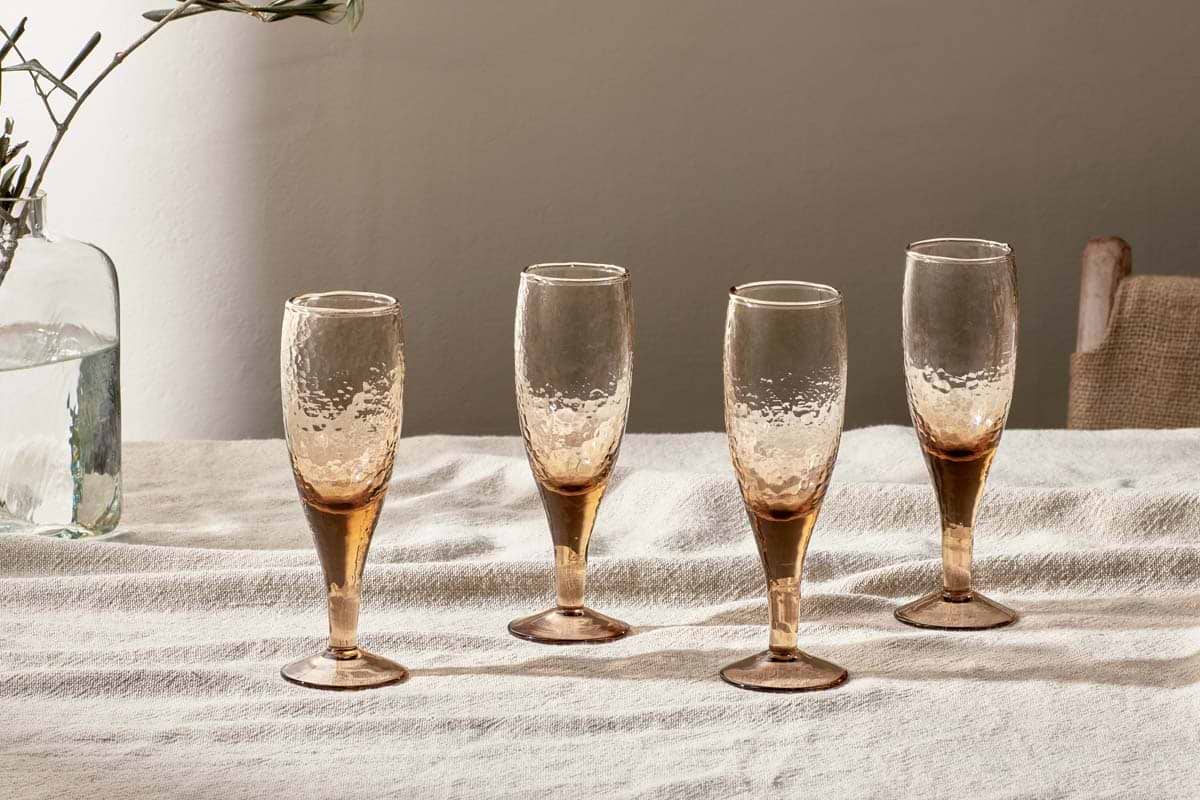 Yala Hammered Champagne Glass - Dusty Terracotta (Set of 4)-GLASSWARE-Nkuku