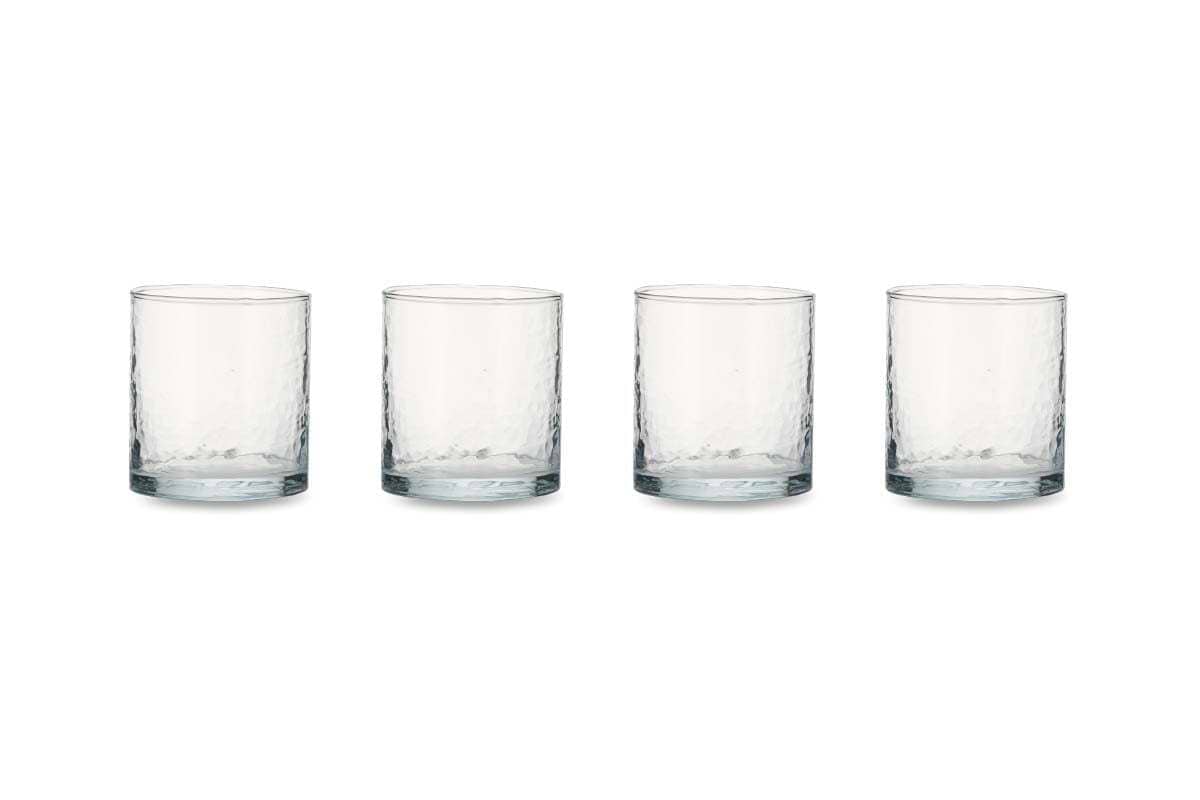 Yala Hammered Tumbler - Clear Glass (Set of 4)-GLASSWARE-Nkuku