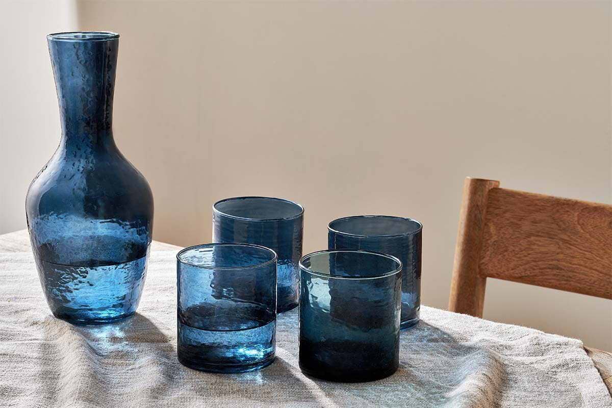 Yala Hammered Tumbler - Indigo (Set of 4)-GLASSWARE-Nkuku