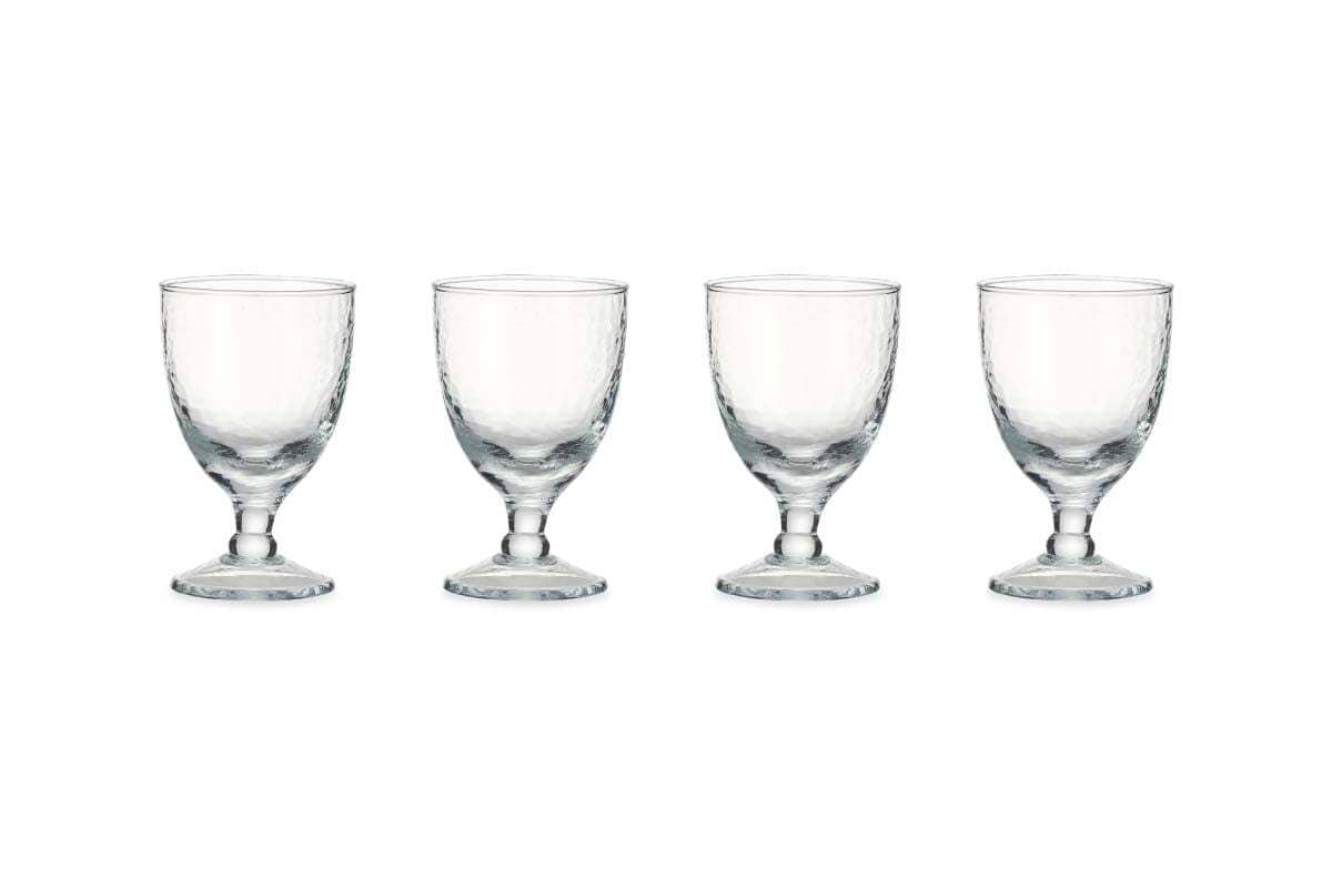 Yala Hammered Wine Glass - Clear Glass (Set of 4)-GLASSWARE-Nkuku