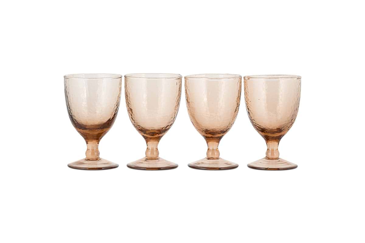 Yala Hammered Wine Glass - Dusty Terracotta (Set of 4)-GLASSWARE-Nkuku