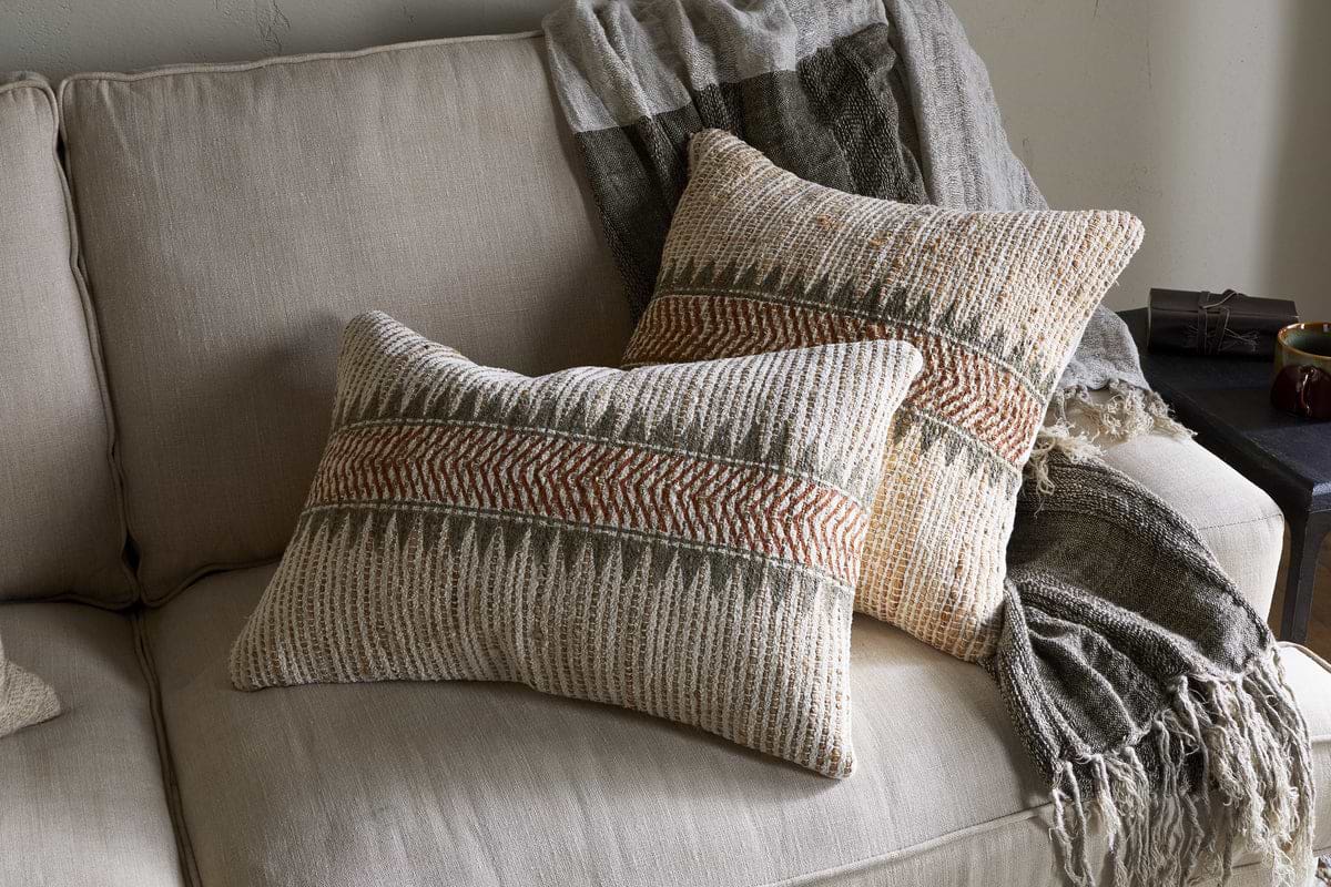 Zairya Jute & Cotton Cushion Cover - Natural & Rust-TEXTILES-Nkuku